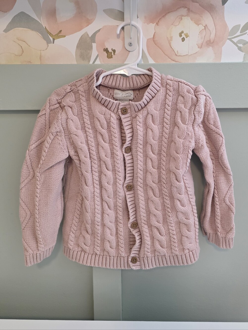 Little Planet Carter's Organic Chunky Cable Knit Pink Cardigan Sweater